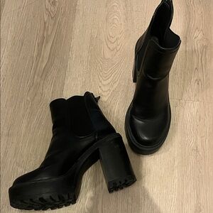 Black platform chunky heel ankle boots
